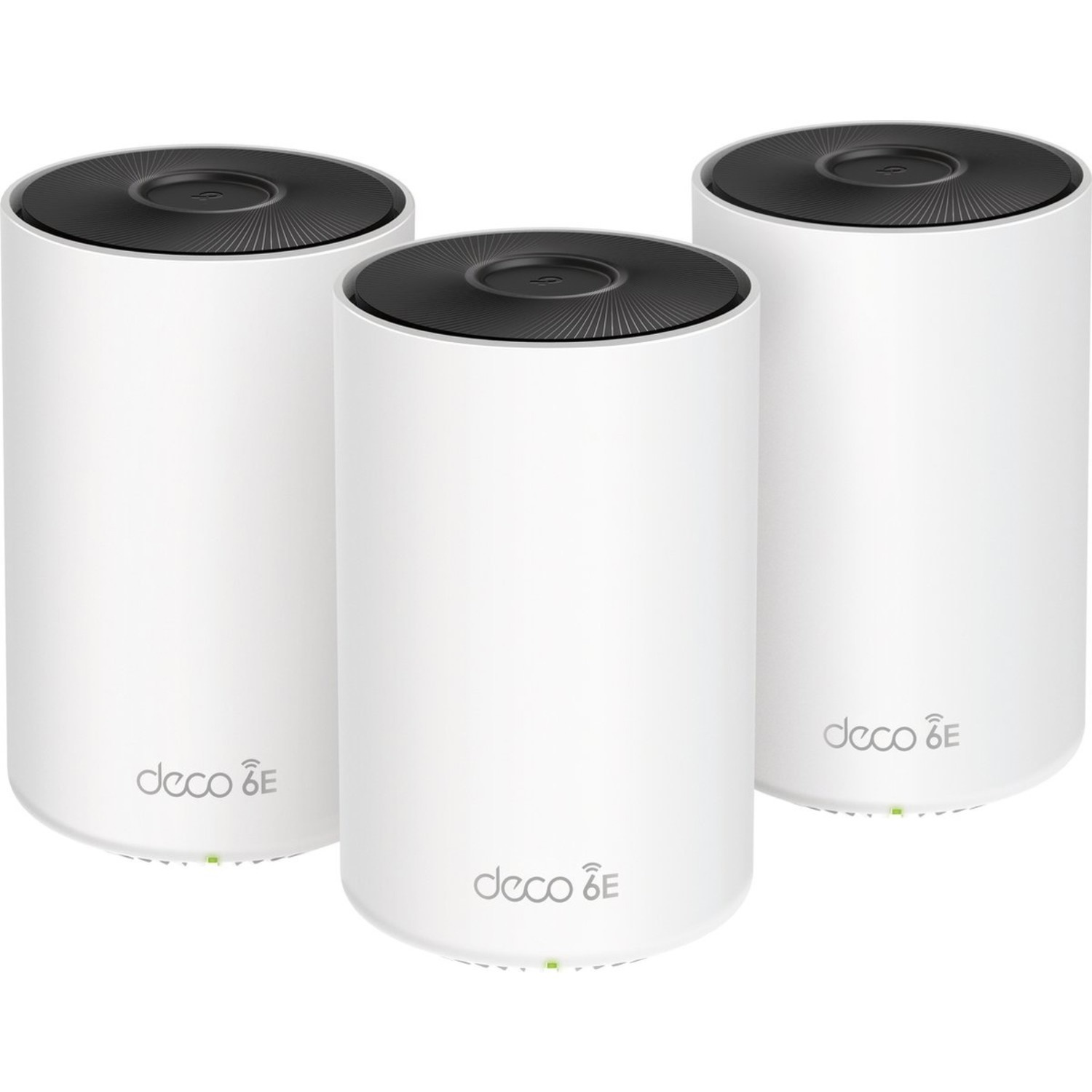 AXE5400 Whole Home Mesh Wi-Fi 6E System(Tri-Band) SPEED: 574 Mbps at 2.4 GHz + 2402 Mbps at 5 GHz + 2402 Mbps at 6 GHz SPEC: 4× Internal Antennas, 3× Gigabit Ports (WAN/LAN auto-sensing), Broadcom 1.7 GHz Quad-core CPU, HE160 for 5 GHz and 6 GHz FEATURE: Deco App, Router/AP Mode, IPv6, IPTV, HomeShield (Parental Controls, Antivirus, QoS, Reports), AI Mesh, OFDMA, MU-MIMO, 1024-QAM, HE160, WPA3, Beamforming, Alexa Supported