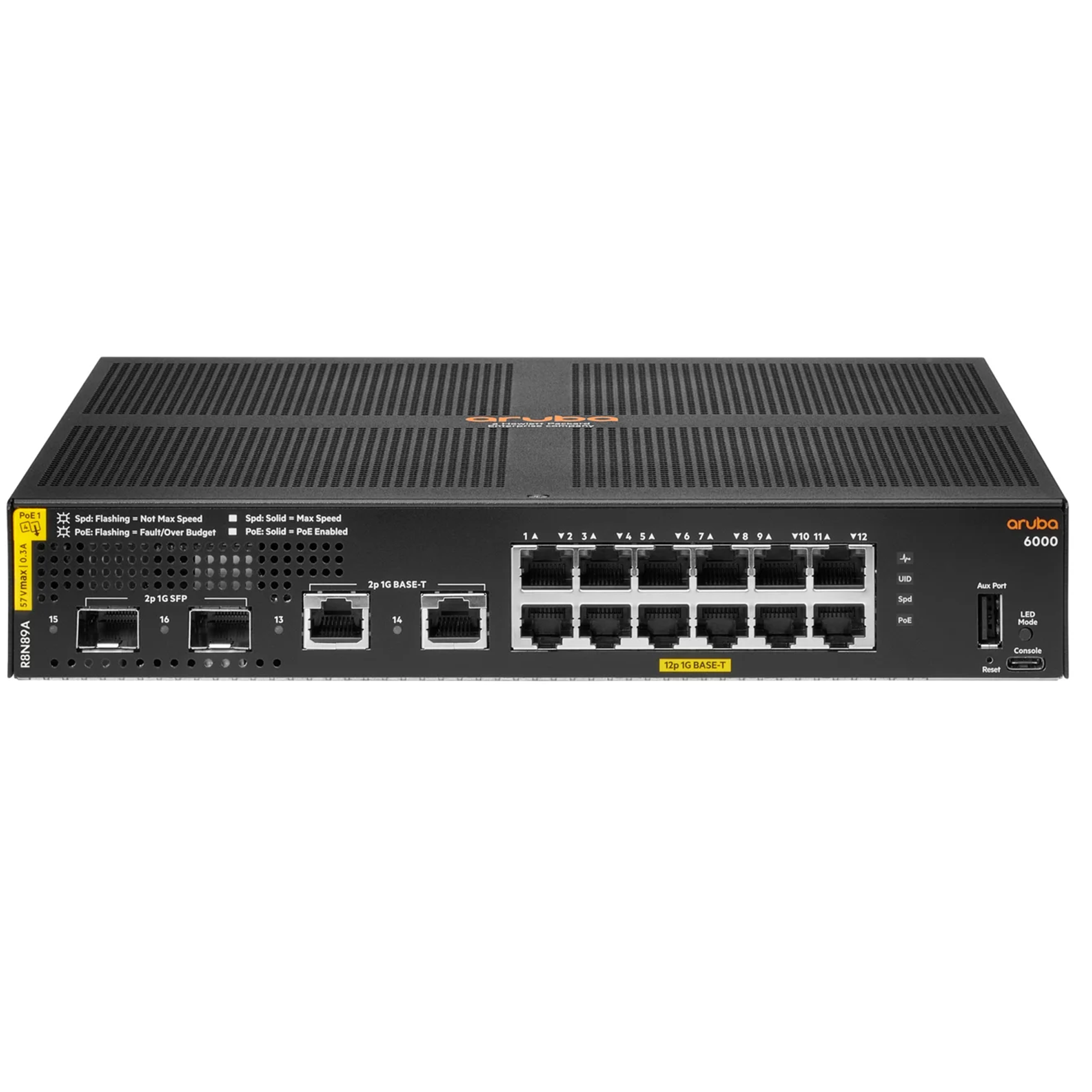 Aruba 6000 12G Class4 PoE 2G/2SFP 139W Switch [12 ports 10/100/1000 PoE+ 2 ports SFP,L3, Smart Managed]