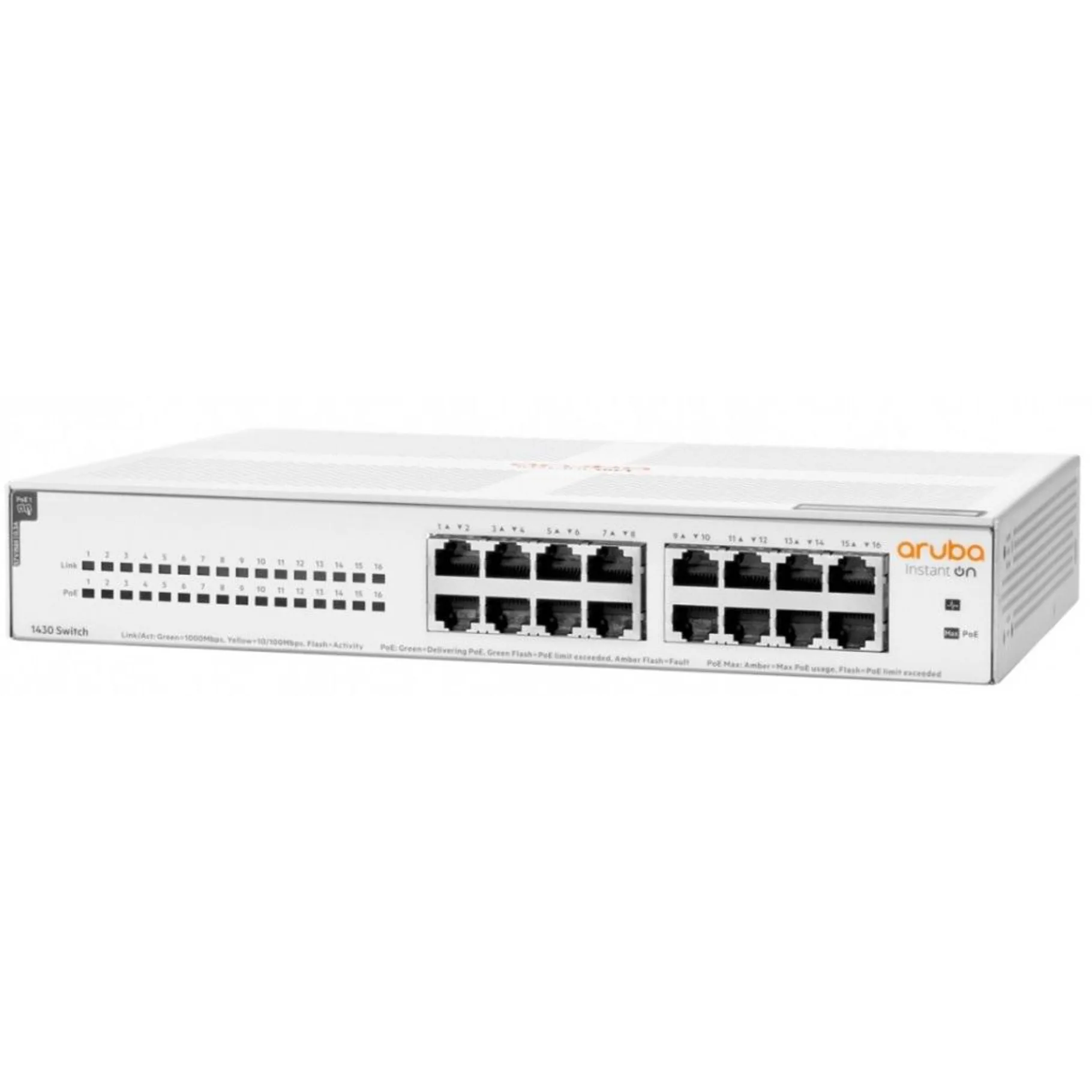 Aruba Instant On 1430 16G CL4 PoE 124W Switch [16 ports 10/100/1000 PoE , L2 Unmanaged]