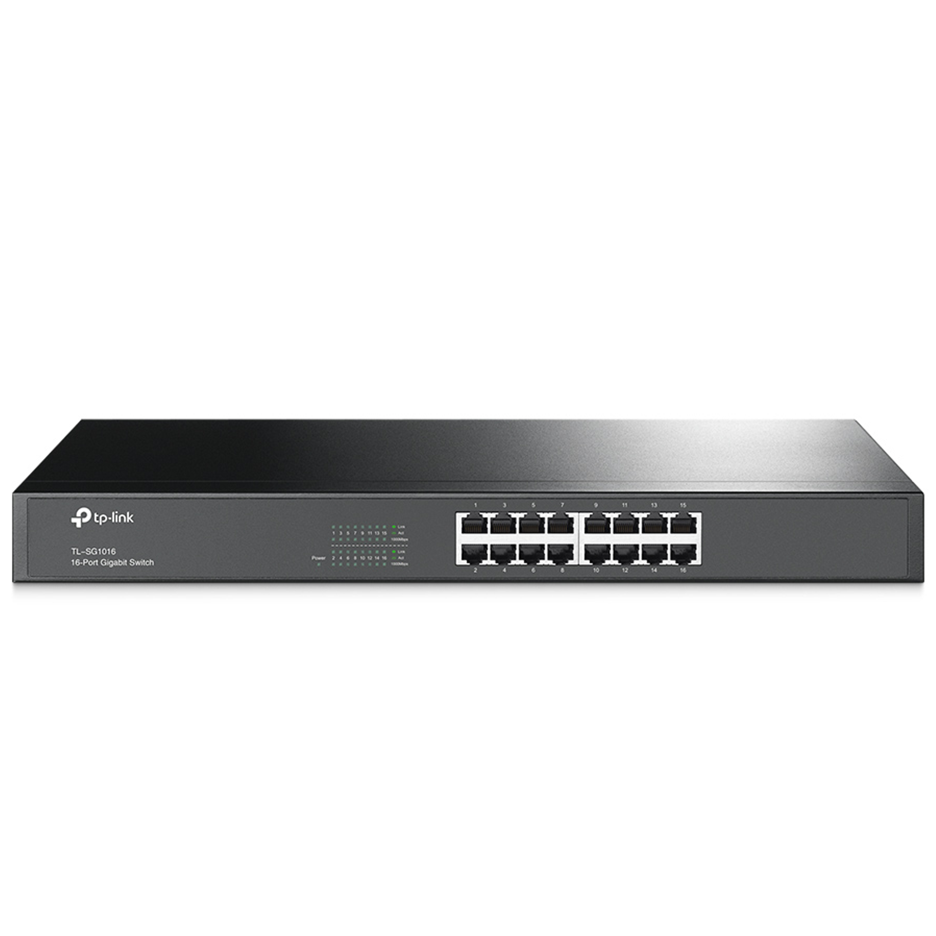 Tplink 16-port Gigabit Switch, 16 10/100/1000M RJ45 ports, 1U 19-inch rack-mountable steel case