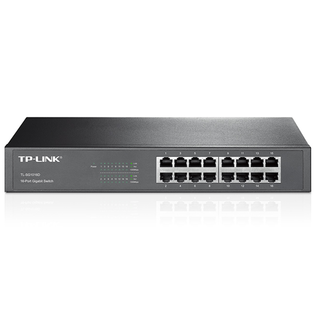 Tplink 16-port Gigabit Switch, 16 10/100/1000M RJ45 ports, 1U 13-inch rack-mountable steel case