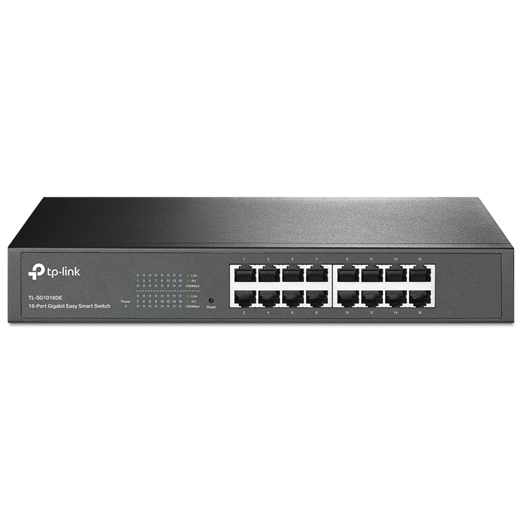 Tplink 16-Port Gigabit Easy Smart Switch, 16 10/100/1000Mbps RJ45 ports, MTU/Port/Tag-based VLAN, QoS, IGMP Snooping, 1U 13-inch rack-mountable steel case