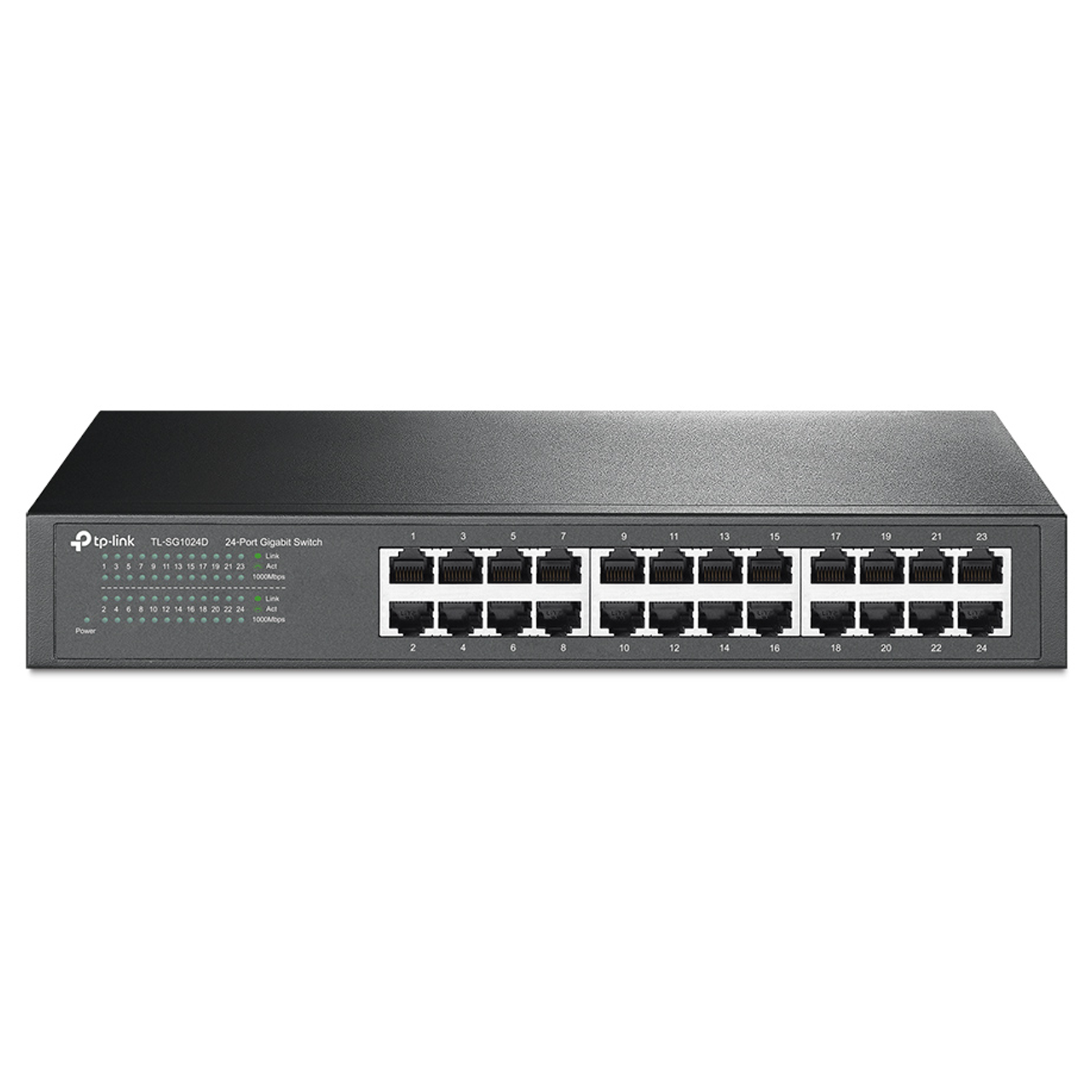 Tplink 24-port Gigabit Switch, 24 10/100/1000M RJ45 ports, 1U 13-inch rack-mountable steel case