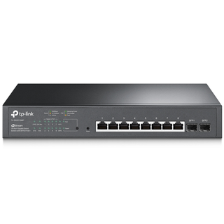 Tplink JetStream™ 10-Port Gigabit Smart Switch with 8-Port PoE+ PORT: 8× Gigabit PoE+ Ports, 2× Gigabit SFP Slots SPEC: 802.3at/af, 150 W PoE Power, 1U 13-inch Rack-mountable Steel Case FEATURE: Integration with Omada SDN Controller, 802.1Q VLAN, STP/RSTP/MSTP, IGMP Snooping, 802.1p/DSCP QoS, ACL, 802.1x, Radius/Tacacs+ Authentication, LACP, CLI, SNMP, Dual Image, IPv6