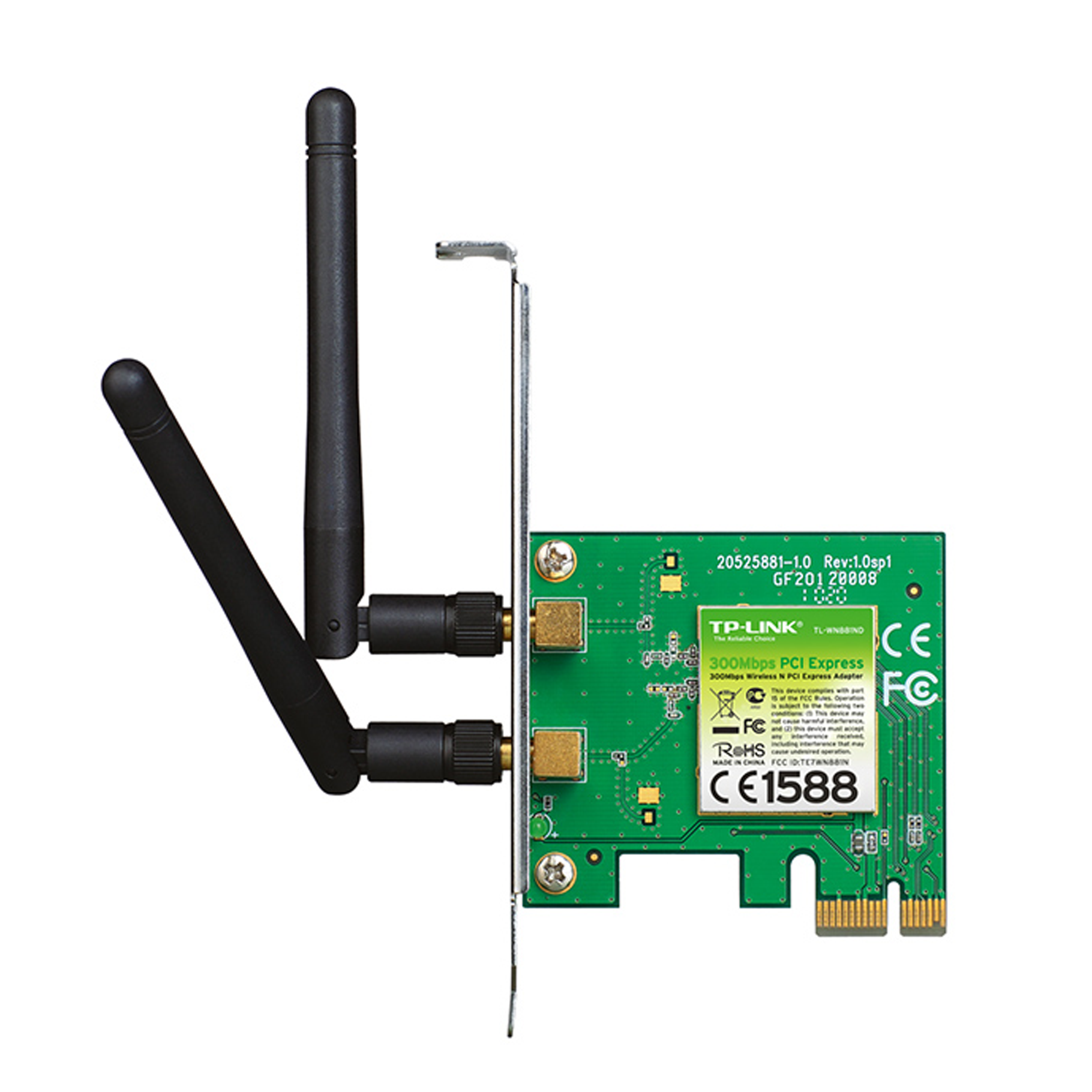 300Mbps Wireless N PCI Express Adapter, Qualcomm, 2.4GHz, 802.11b/g/n, 2 detachable antennas