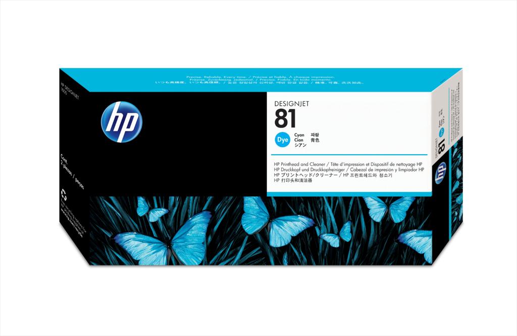 HP 81 Cyan DesignJet Dye Printhead and Printhead Cleaner