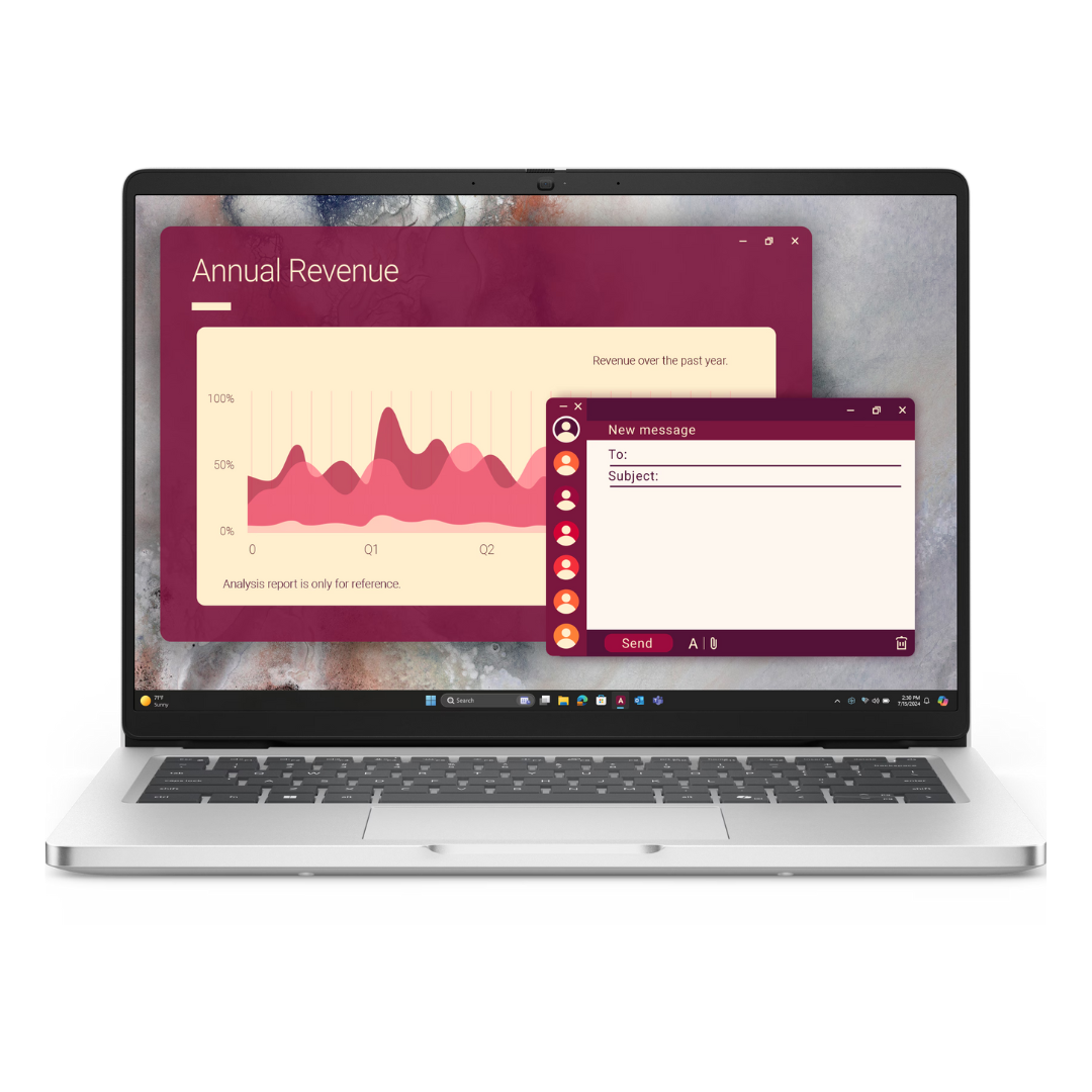 Dell Pro 14 (PC14250);  Intel(R) Core(TM) 5 120U (10 cores, up to 5.0 GHz) ; 8 GB: 1 x 8 GB, DDR5, 5600 MT/s; 512 GB SSD; 14, Non-Touch, FHD+, 300 nit, 45% NTSC, Anti-Glare, FHD+IR Cam ; Intel® Wi-Fi 6E (6 where 6E unavailable) AX211, 2x2, 802.11ax, Bluetooth® 5.3 wireless card; 3-cell, 45 Wh; Ubuntu; 3YProSupport and Next Business Day Onsite Service