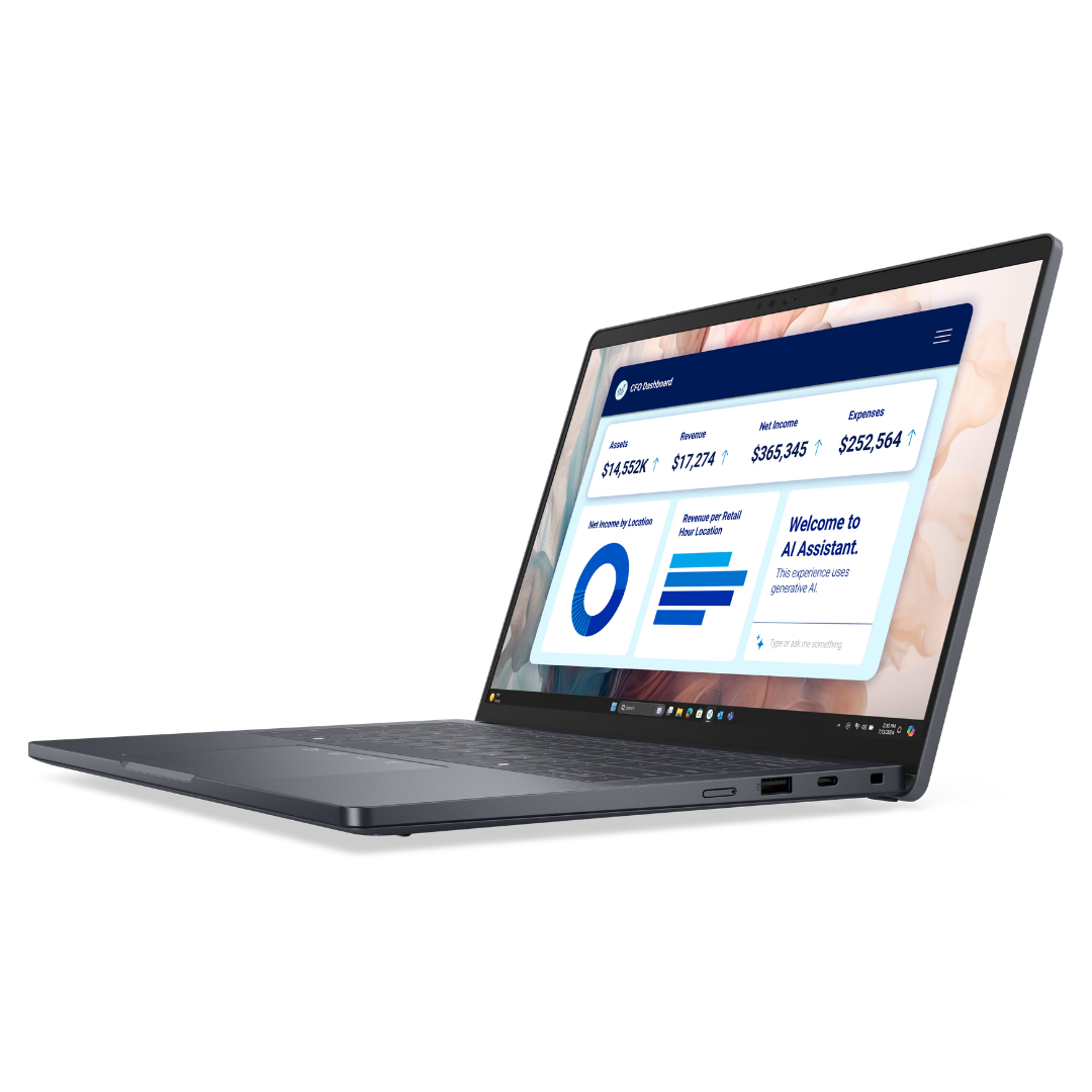 Dell Pro 14 Premium (PA14250); Intel Core Ultra 7 266V vPro (48 TOPS NPU, 8 cores, up to 5.0 GHz); 16 GB: LPDDR5x, 8533 MT/s (onboard); 512 GB TLC SSD; Ultralight 14", 14, Touch, Gorilla(R) Glass , QHD+ Tandem OLED, 400 nits, Low power, HDR, ComfortView+
8MP IR Cam; 3-cell, 60Wh, ExpressCharge; Windows 11 Pro, Copilot+ PC; Wi-Fi 7 2x2, Bluetooth(R) 5.4 Technology, Wireless Card; 3Y ProSupport and Next Business Day Onsite Service