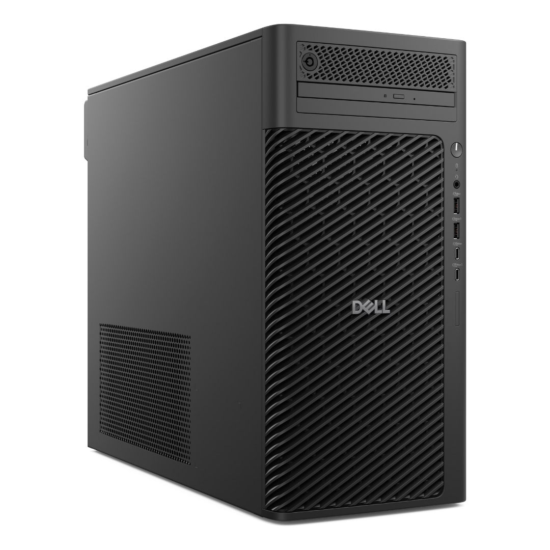 Dell Pro Max T2; Intel Core Ultra 7 265 (30 MB cache, 20 cores, 20 threads, 1.8 GHz to 5.3 GHz, 65W); 32GB: 2 x 16 GB, DDR5, 5600 MT/s, non-ECC; 1TB SSD TLC with DRAM M.2 2280 PCIe Gen4 SED Ready; NVIDIA RTX 2000 ADA, 16 GB GDDR6, 4 mDP to DP adapters; Windows 11 Pro; 3 ans ProSupport and Next Business Day Onsite Service